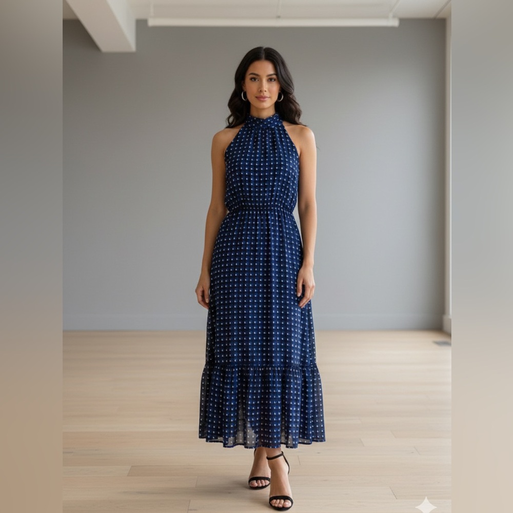 Banana Republic Navy Patterned Midi Dress - Picture 3 of 10